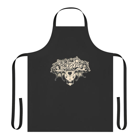 Skull and wings design apron inspired by folk punk band Harley Poe