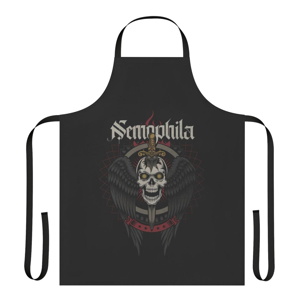Stylized skull and wing graphic printed on a high-quality apron for heavy metal music enthusiasts