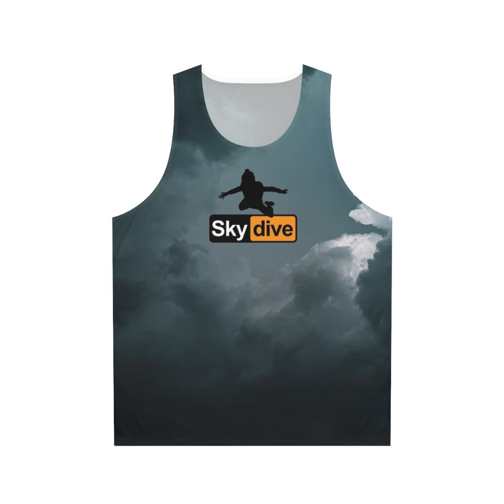 Skydiving graphic t-shirt with cloudy sky background