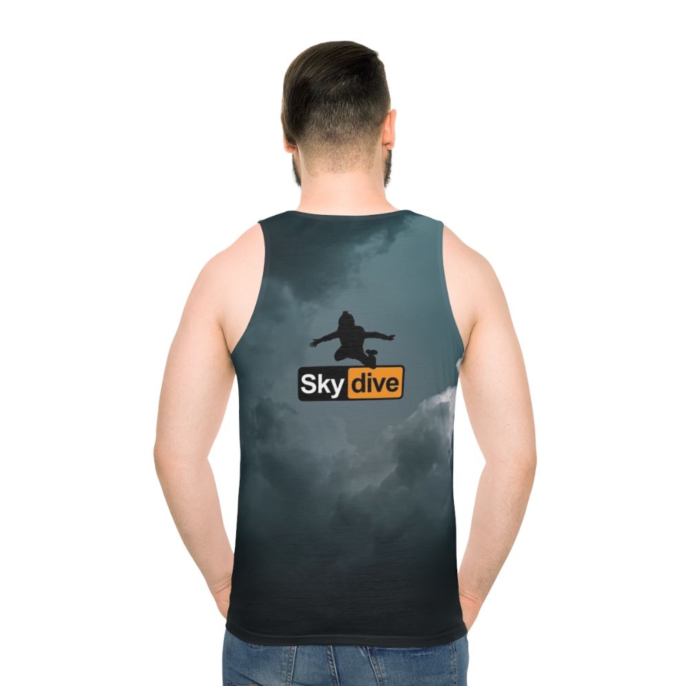 Skydiving graphic t-shirt with cloudy sky background