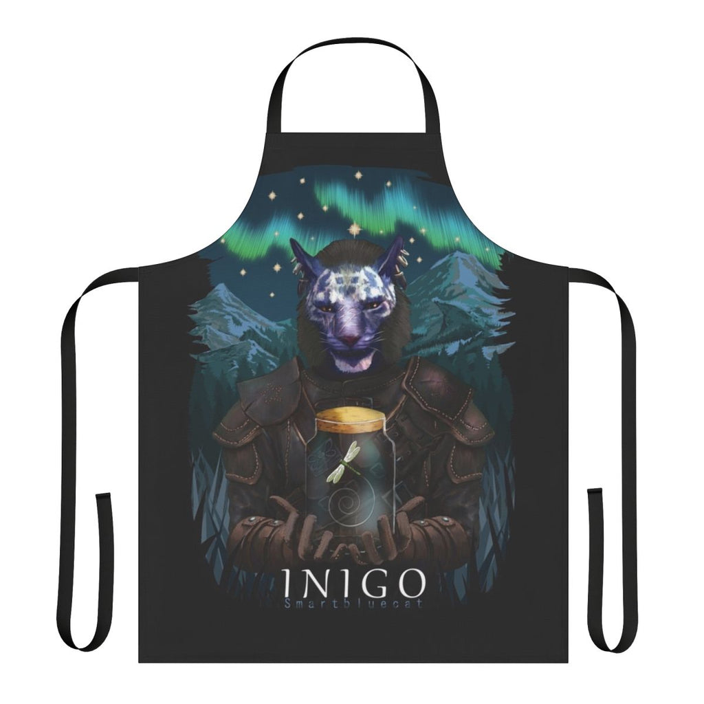 Skyrim-themed apron featuring Inigo the Khajiit and Mr Dragonfly characters