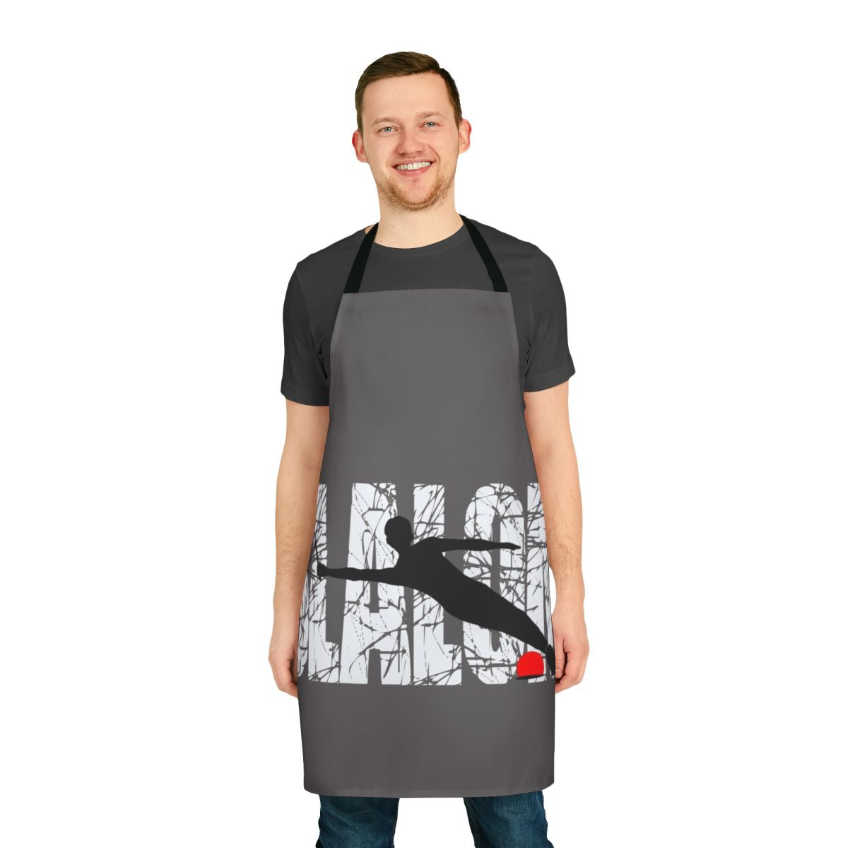 Apron featuring a slalom water skier design, perfect for water sports and outdoor enthusiasts.