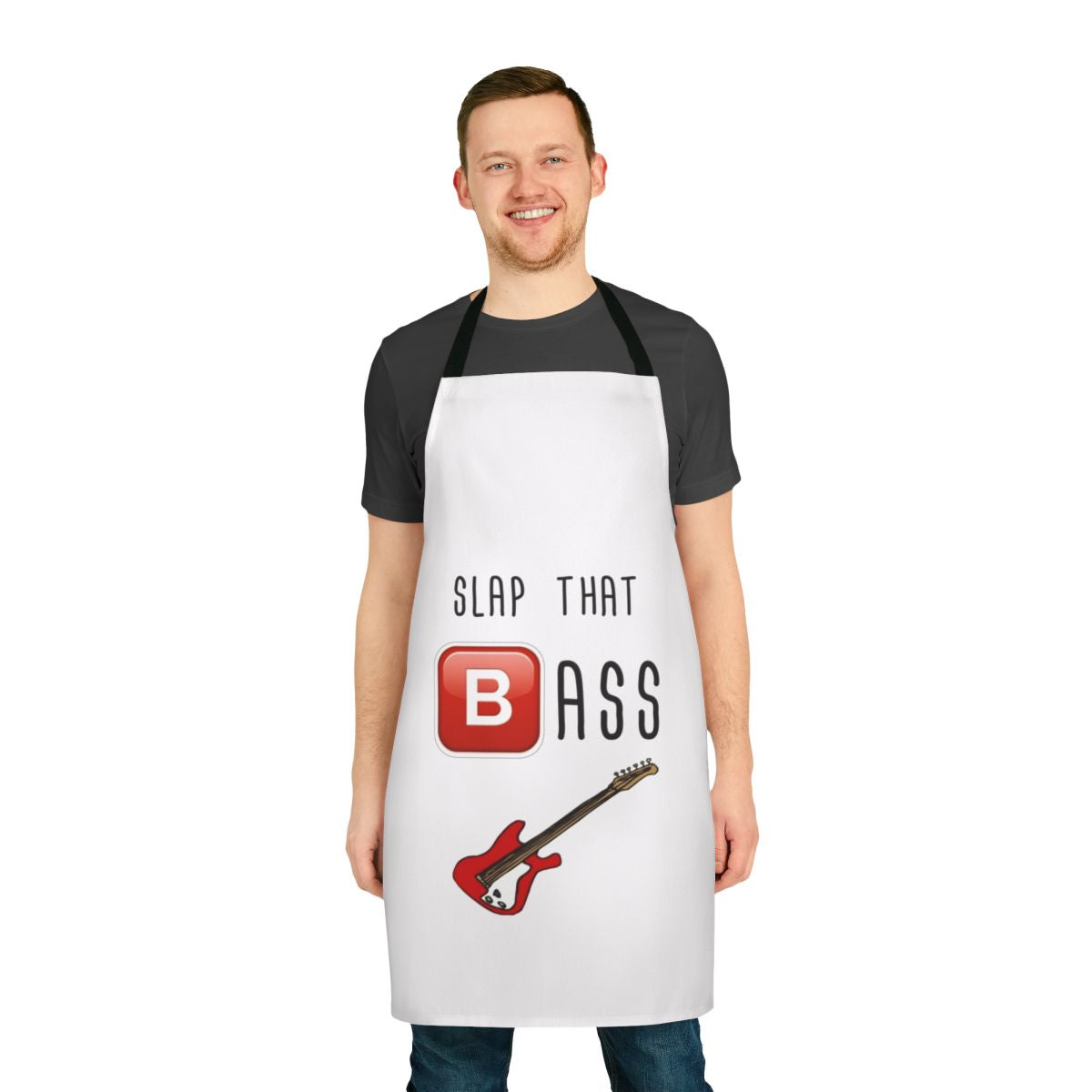Apron with "Slap That Bass" text and bassline design