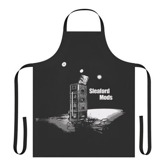 Sleaford Mods-inspired punk rock apron with electronic and grunge design elements