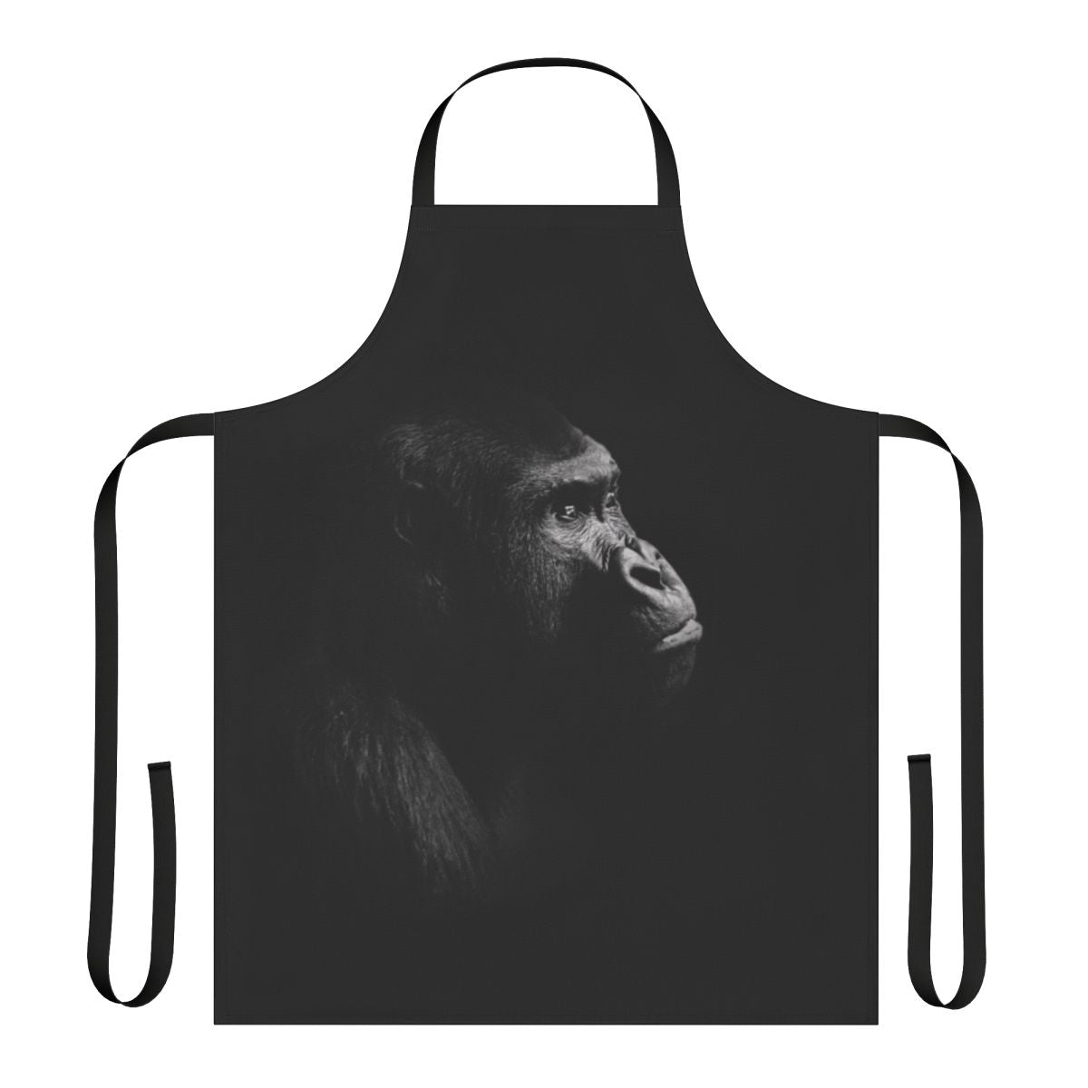 Sleek black apron featuring a bold gorilla silhouette design