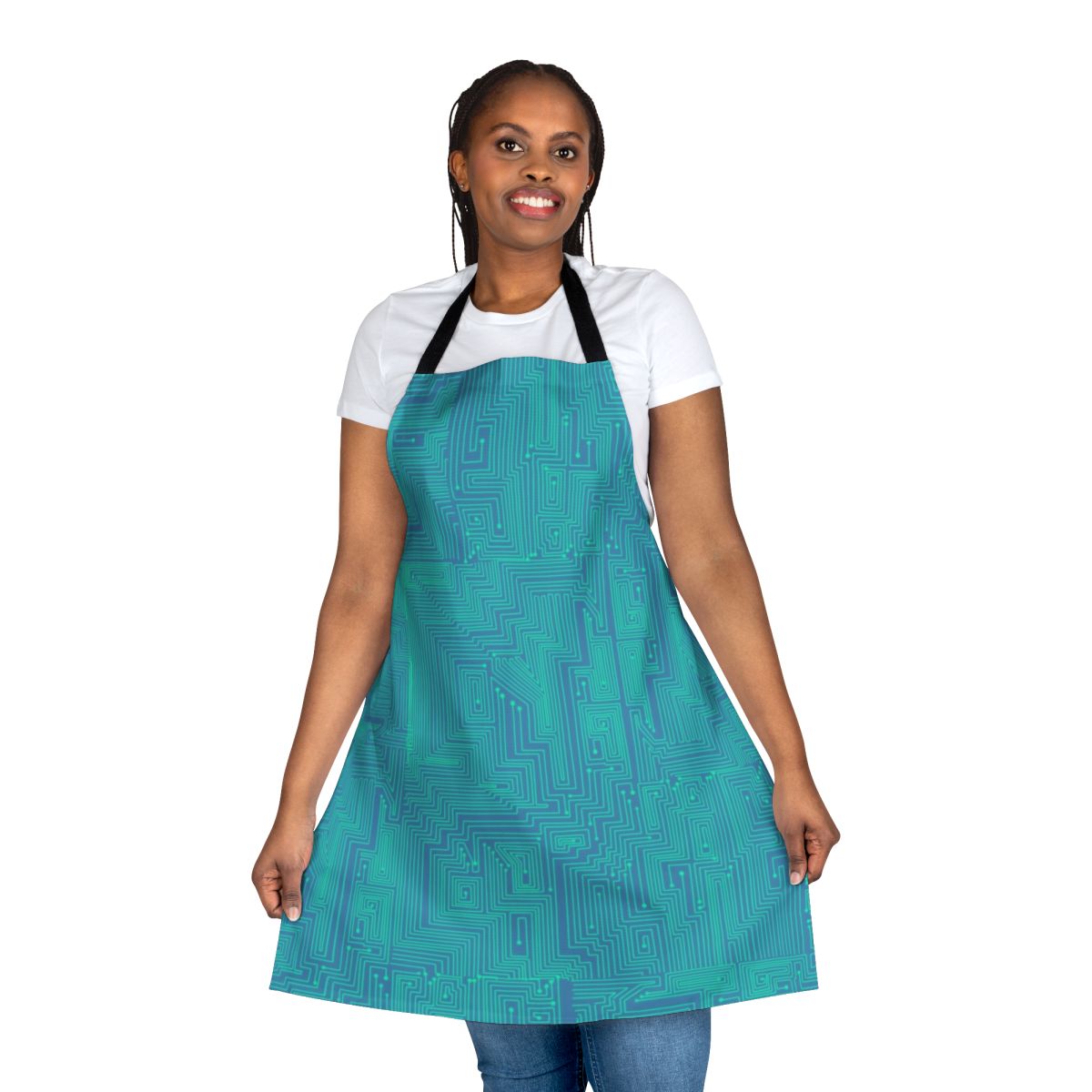 Stylish apron featuring a motherboard design, perfect for fans of the Be More Chill musical