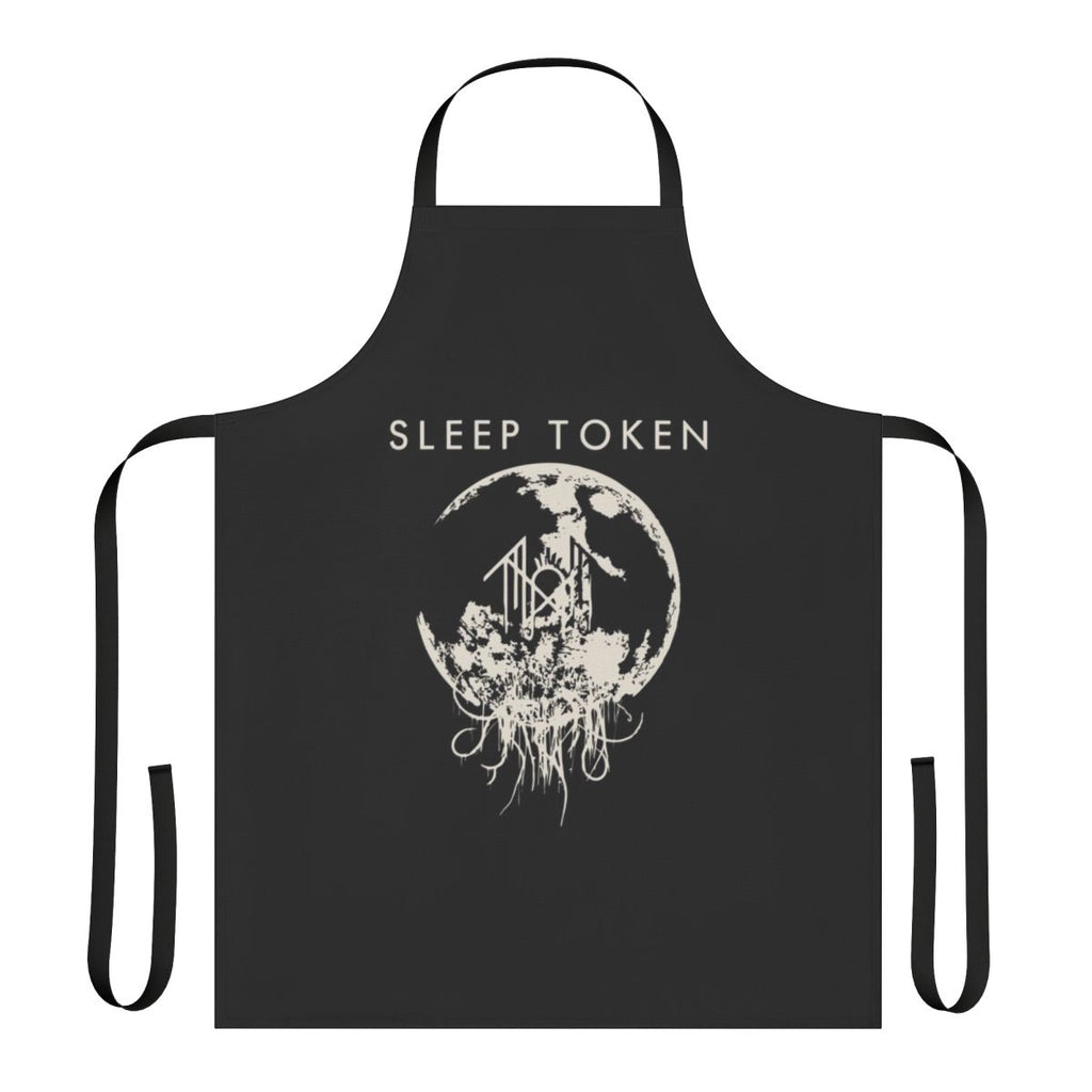 A black apron with the phrase "Its The Moon" printed on it, inspired by the progressive metal band Sleep Token.