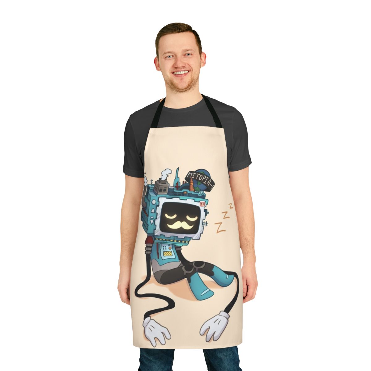 Sleepy Grumbot-themed apron, featuring a design inspired by the popular Grumbot robot from Hermitcraft