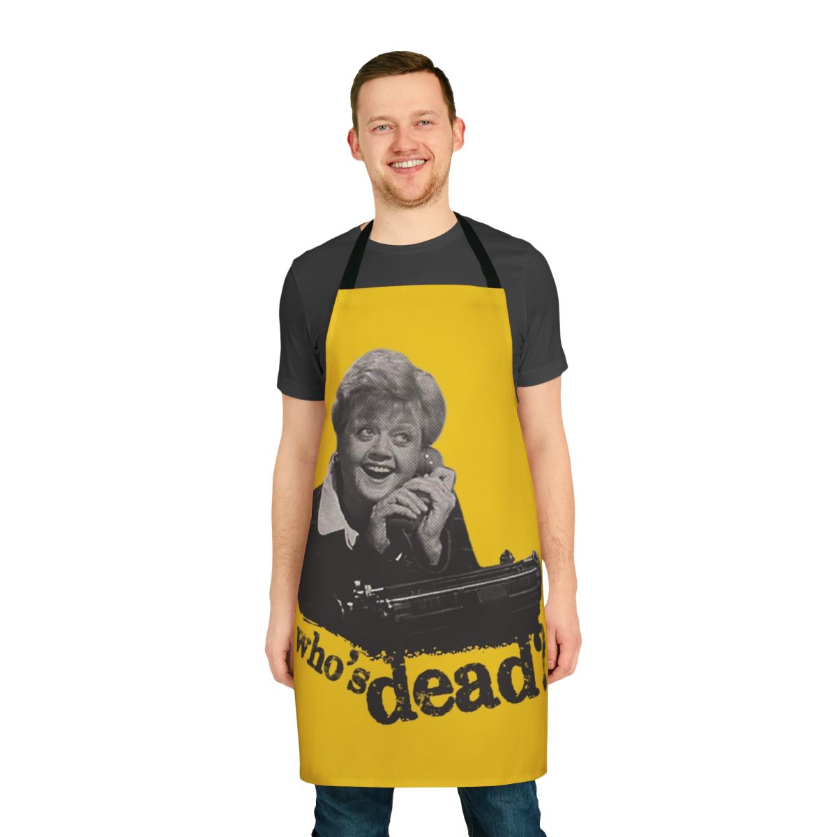 A stylish and functional apron featuring the iconic characters and branding from the classic TV series "Murder, She Wrote"