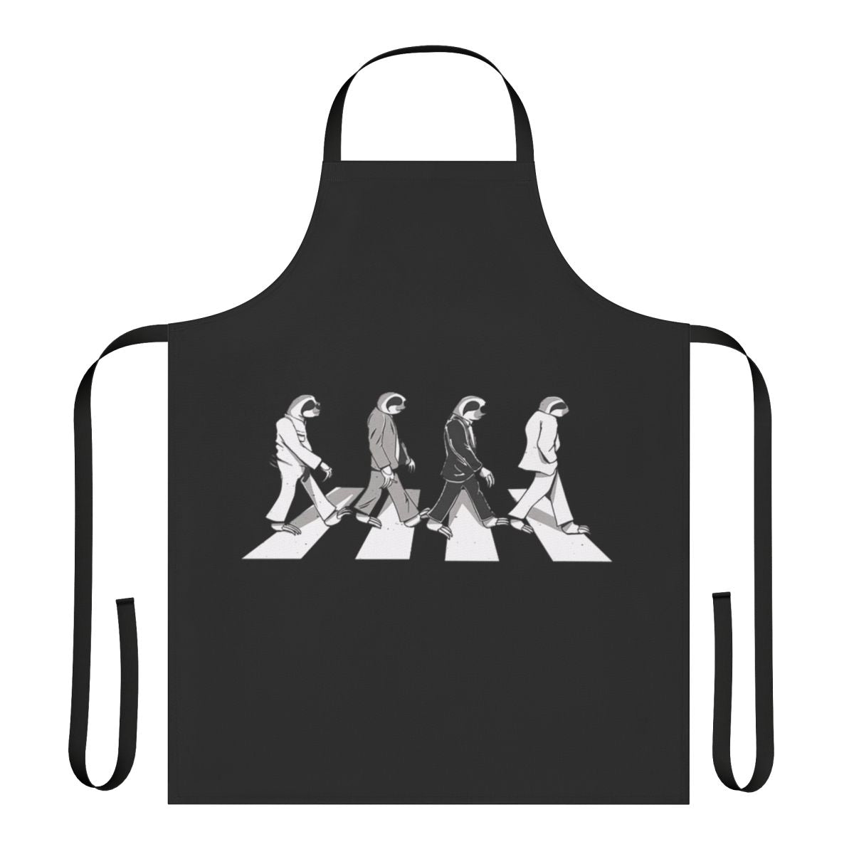 Sloth-themed apron with an Abbey Road parody design