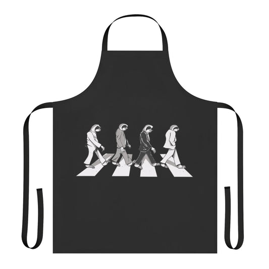 Sloth-themed apron with an Abbey Road parody design