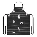 A sloth-themed cotton kitchen apron with a whimsical striped pattern
