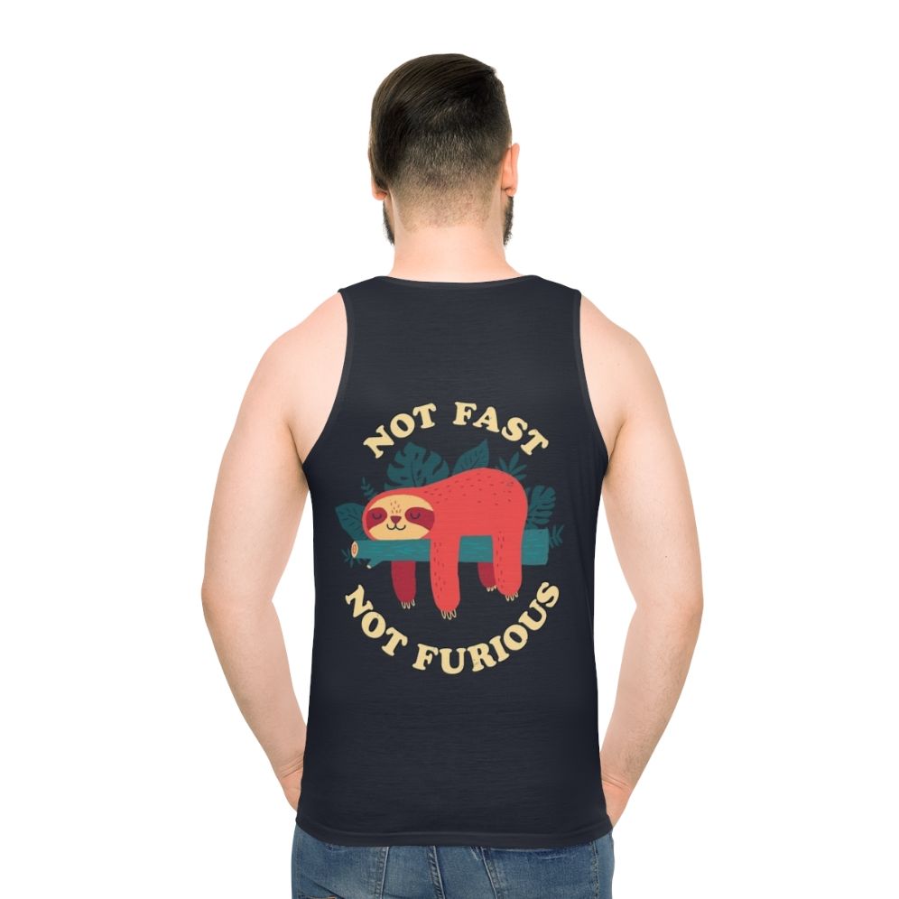 Sloth character printed on a unisex tank top