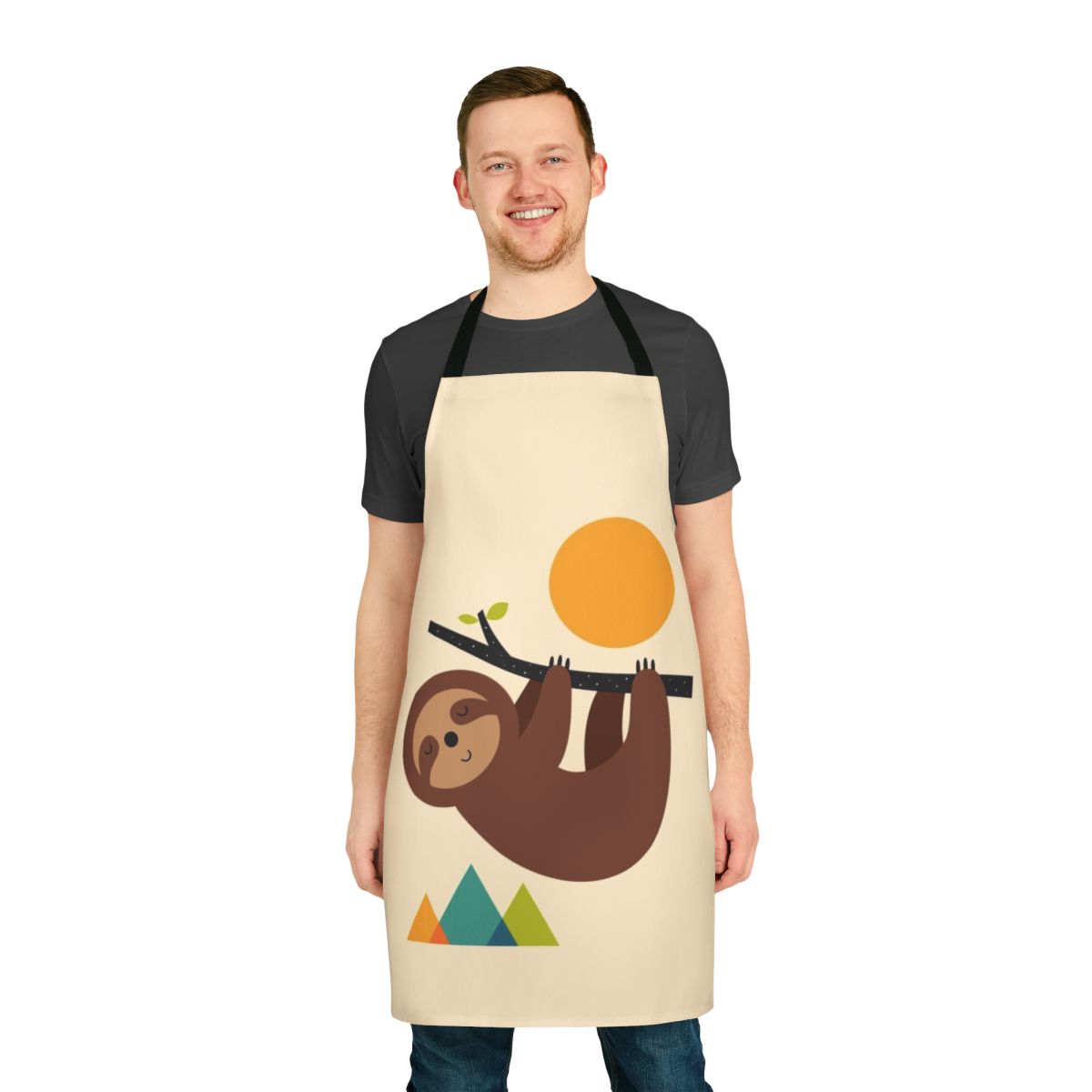 Sloth-themed apron with a relaxing design featuring a sleeping sloth
