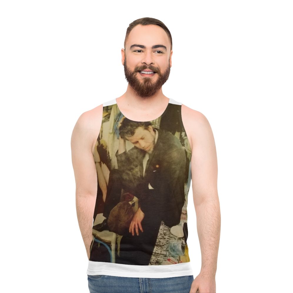 Vintage unisex tank top featuring "Small Change Got Rained On" by Tom Waits