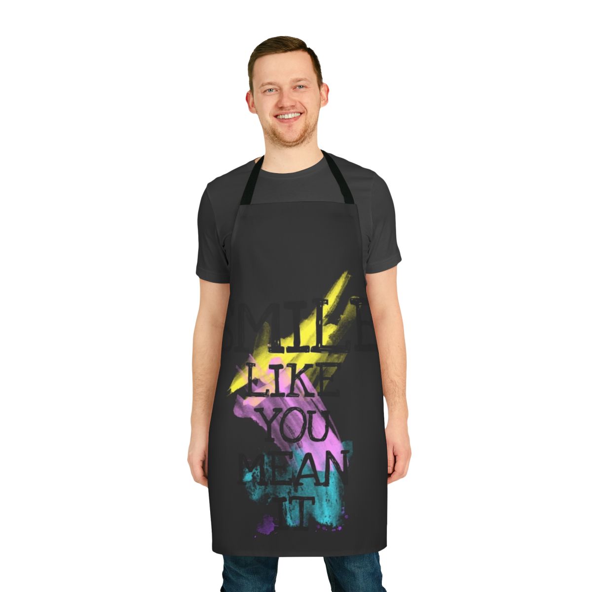 Apron with the Smile Like You Mean It design, featuring the band The Killers and lead singer Brandon Flowers.
