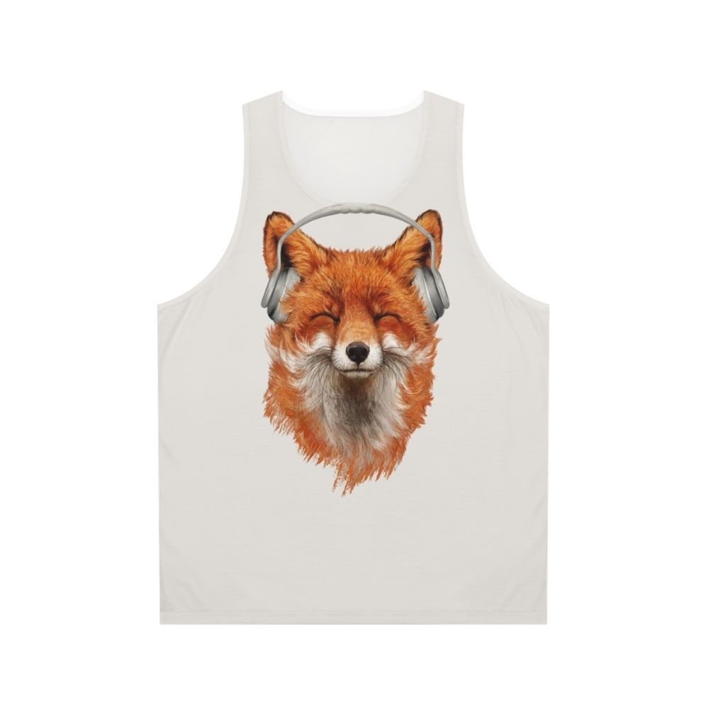 Smiling musical fox on unisex tank top