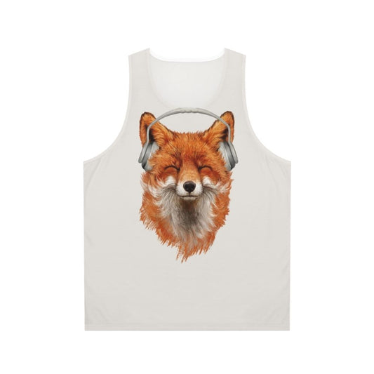 Smiling musical fox on unisex tank top