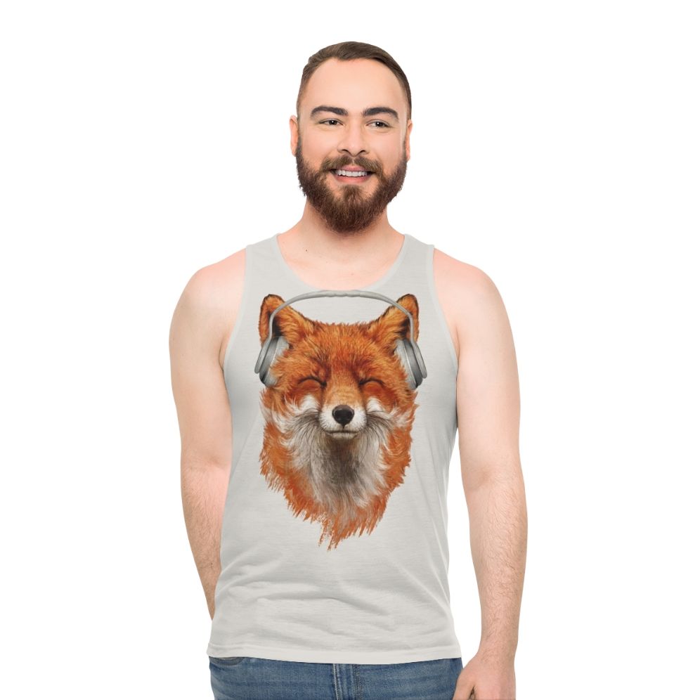 Smiling musical fox on unisex tank top
