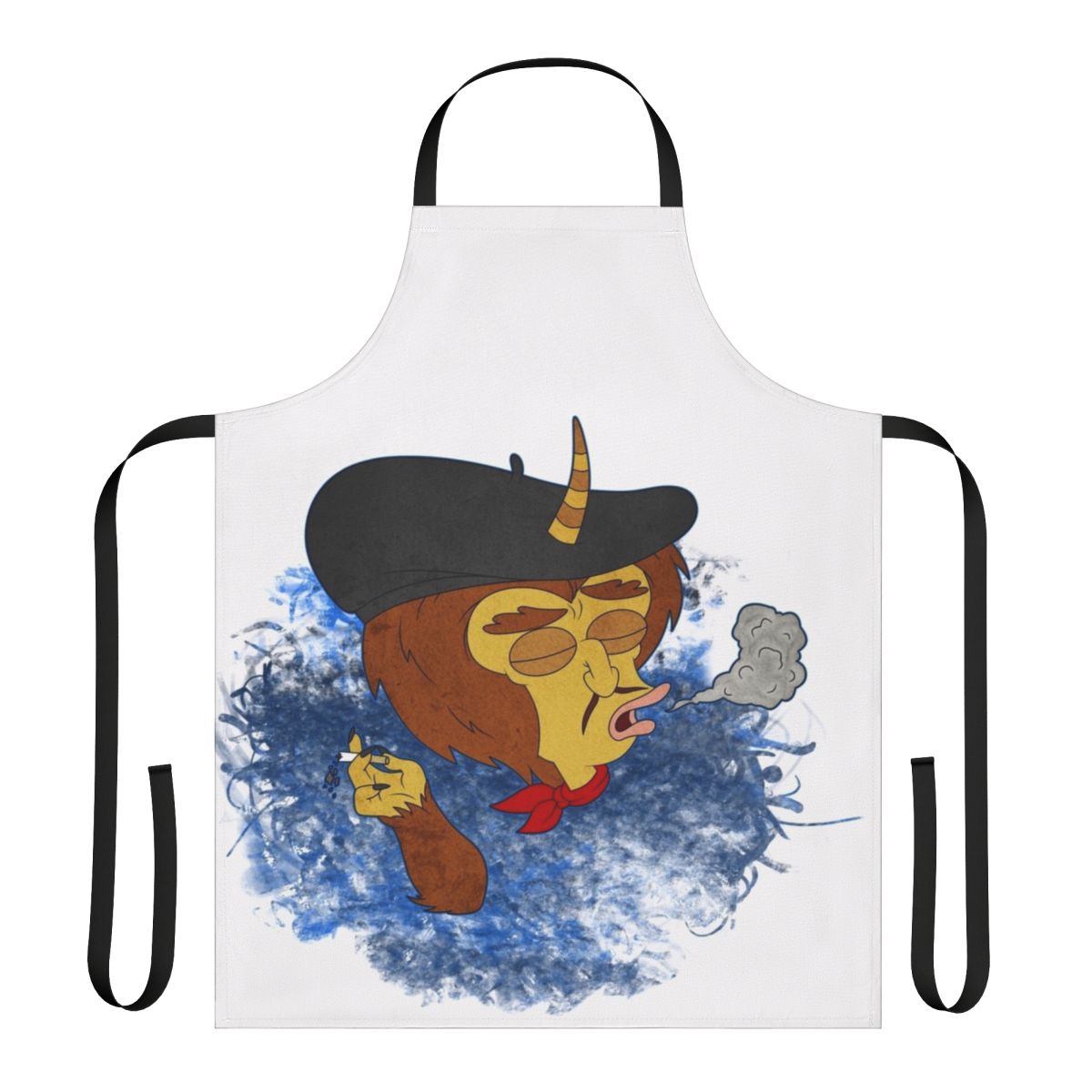 Smoke blue apron with Maury character from Big Mouth Netflix series