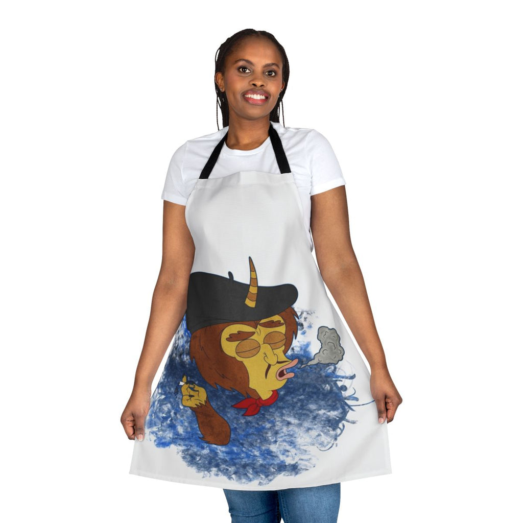 Smoke blue apron with Maury character from Big Mouth Netflix series