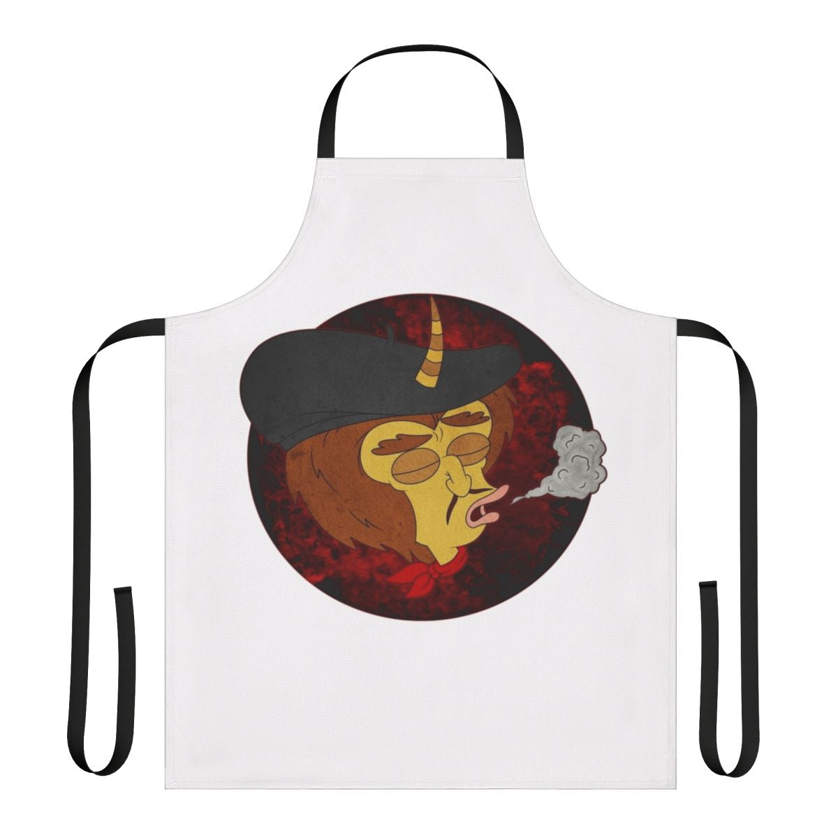 Red and black apron with a smoke design, inspired by the Netflix animated series Big Mouth