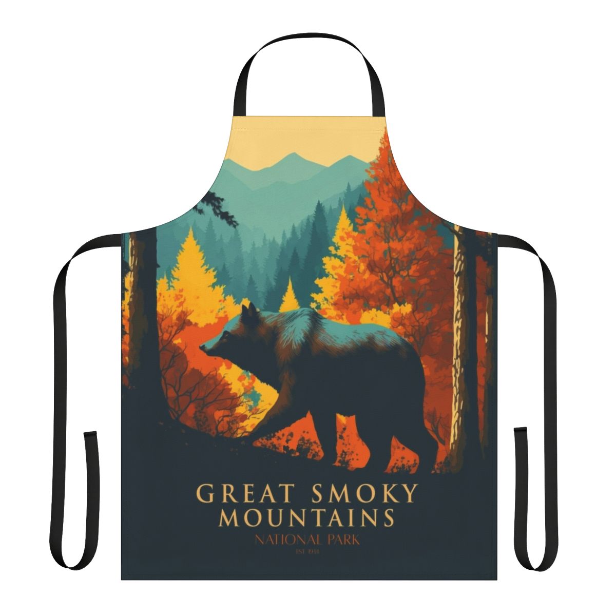 Smoky Mountains Apron with Black Bear and Scenic Landscape