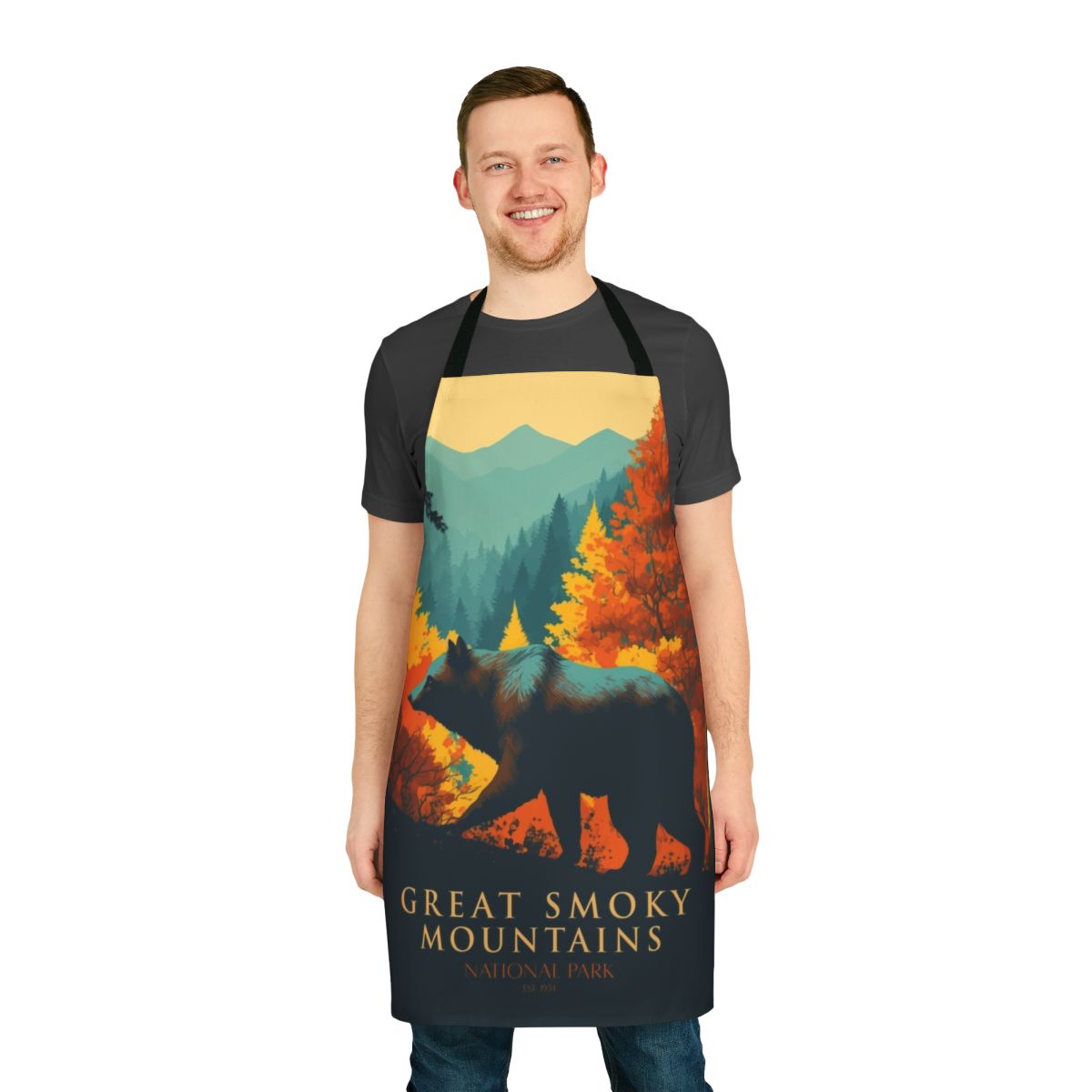 Smoky Mountains Apron with Black Bear and Scenic Landscape