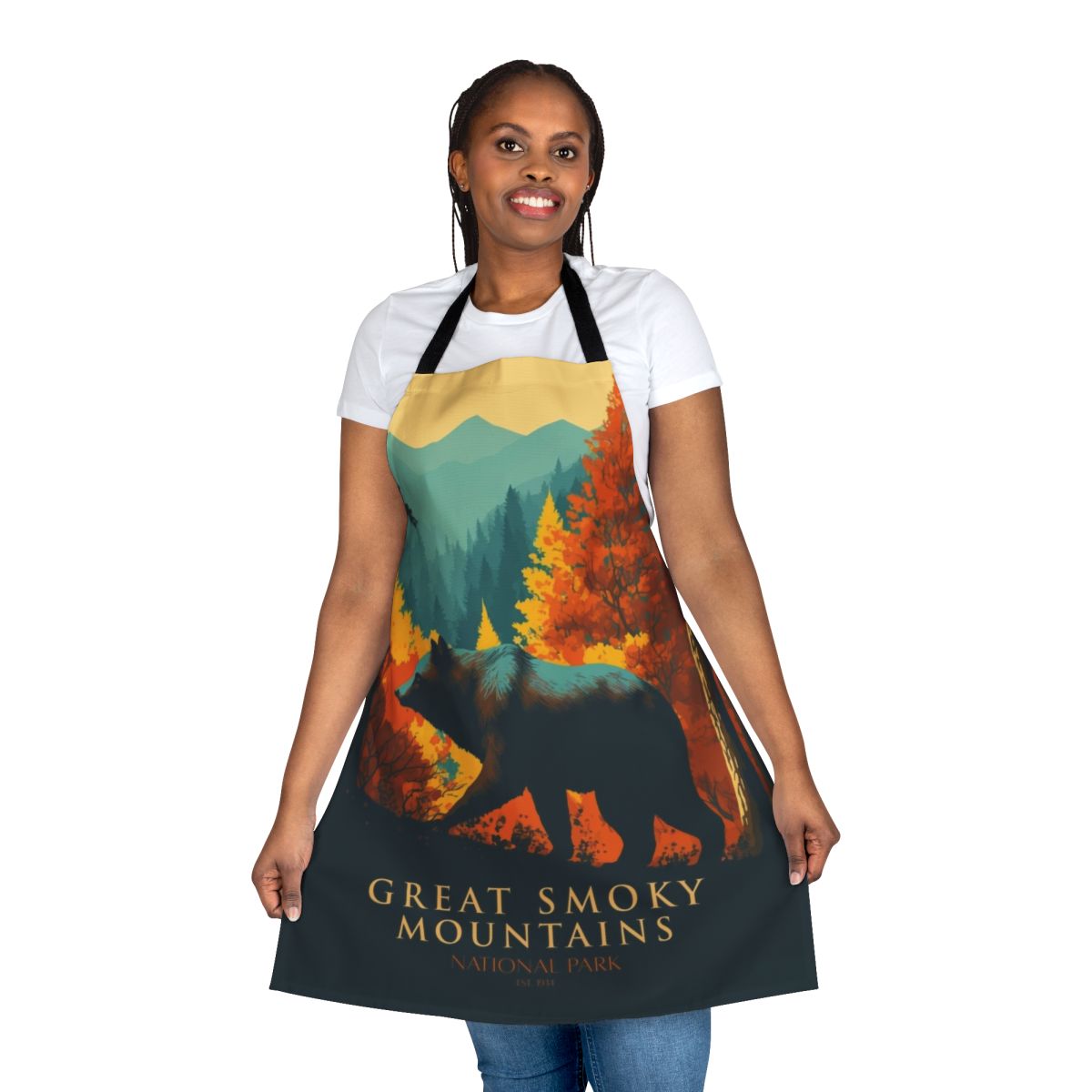 Smoky Mountains Apron with Black Bear and Scenic Landscape