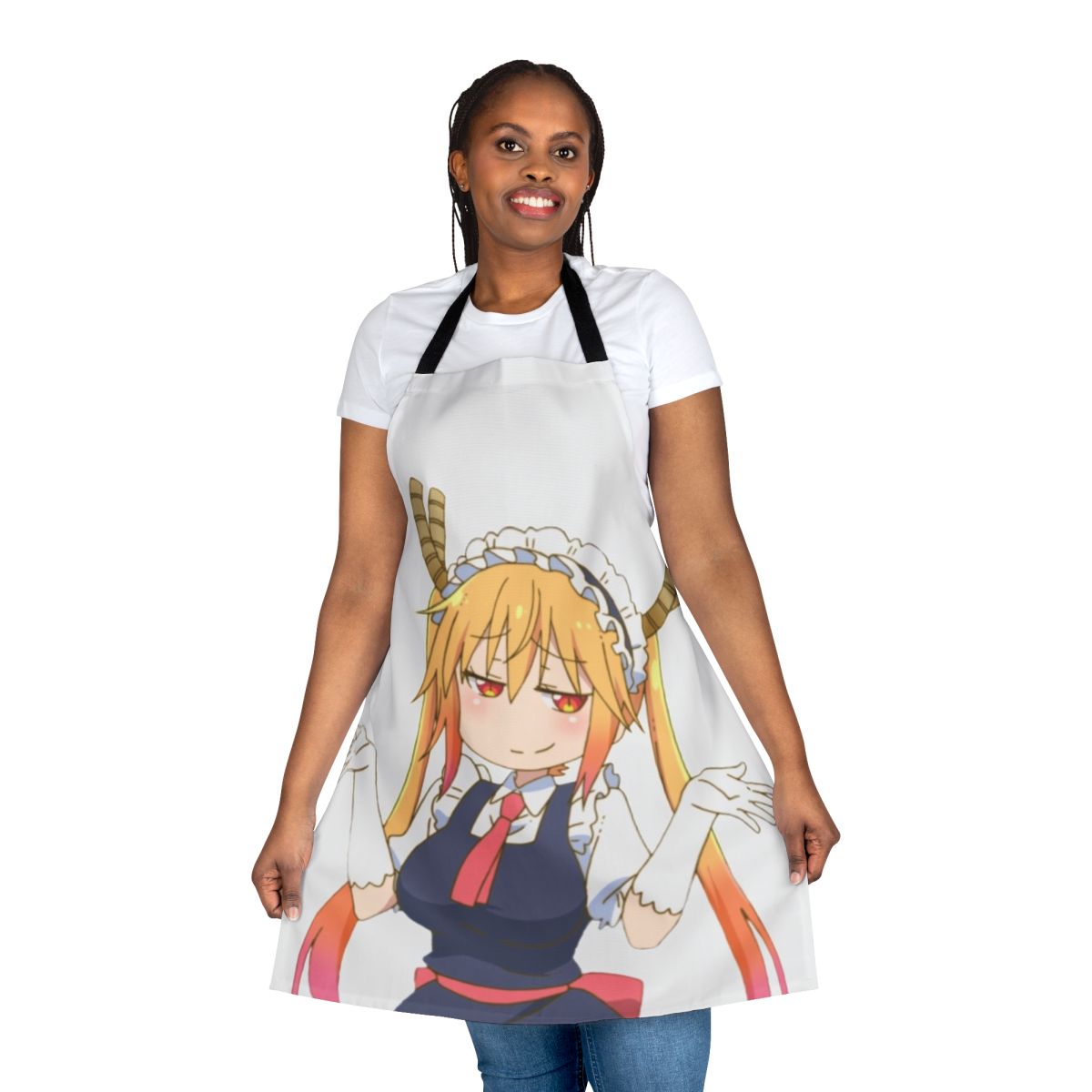 Smug anime maid apron featuring Tohru from the popular anime series Dragon Maid