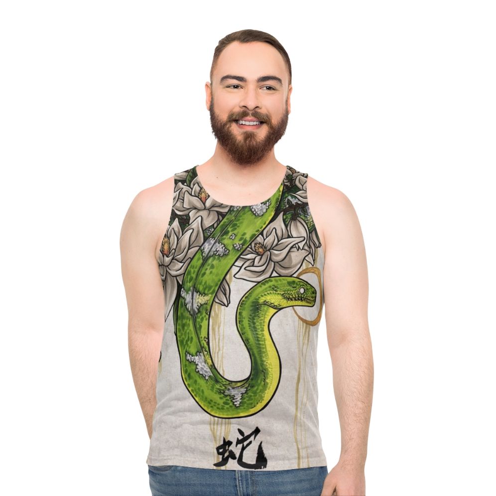 Snake and floral unisex tank top with Chinese zodiac design