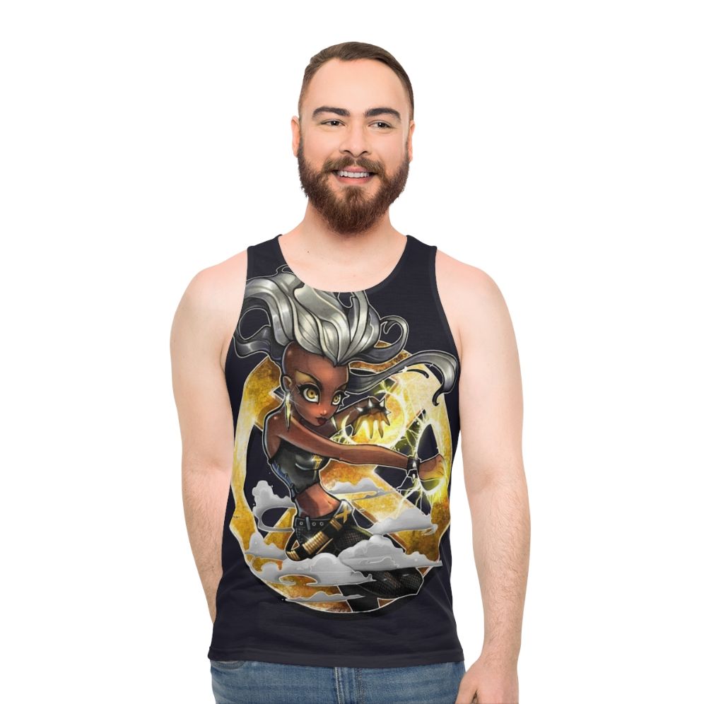 Snap Crackel Pop unisex graphic tank top with superhero design