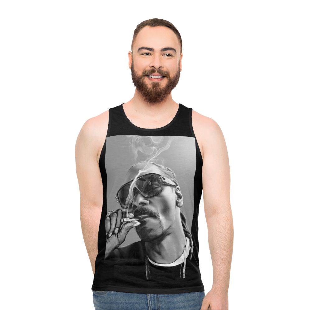 Snoop Dogg inspired unisex tank top with cannabis graphic design