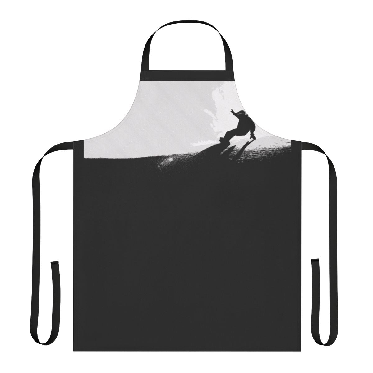Snowboarding-themed downhill apron with mountain and snow designs