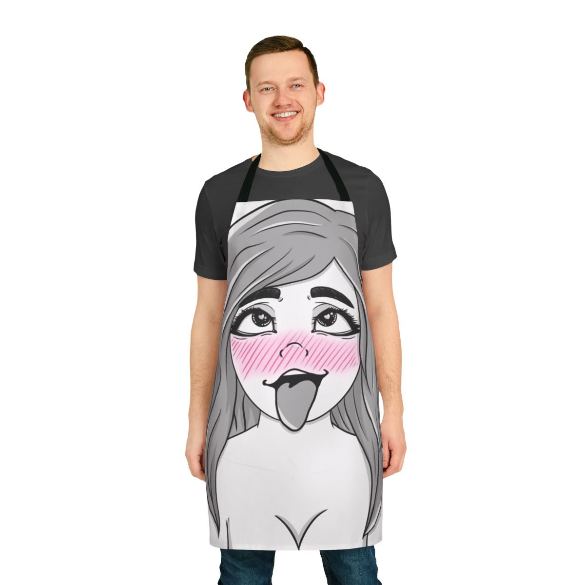 Snuffy themed anime style apron with playful adult humor graphics