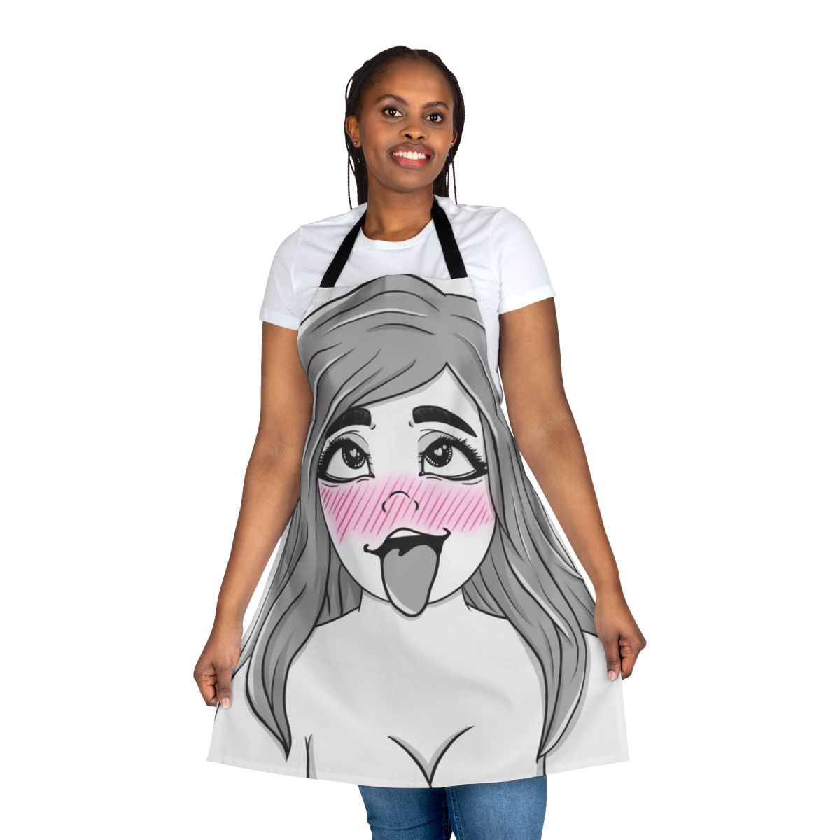 Snuffy themed anime style apron with playful adult humor graphics
