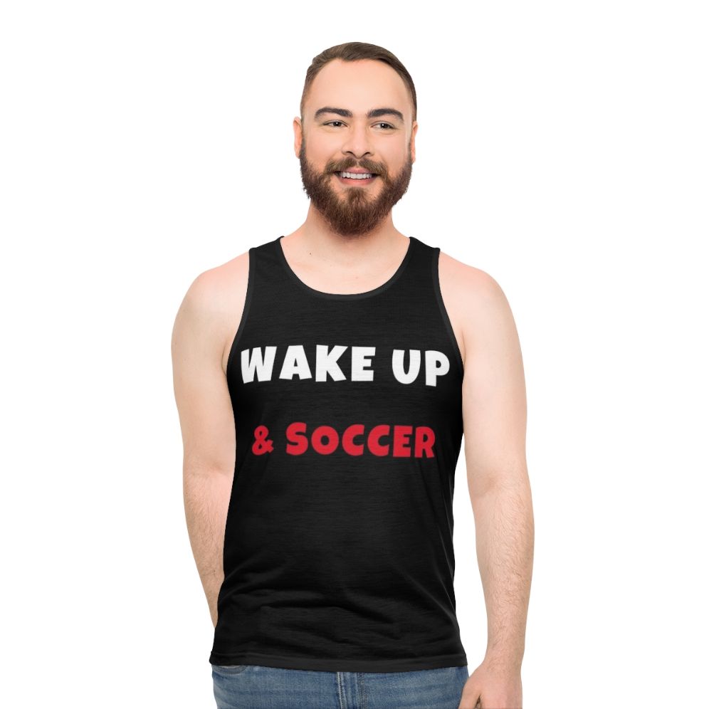 Unisex tank top featuring a soccer-themed design for active lifestyle enthusiasts