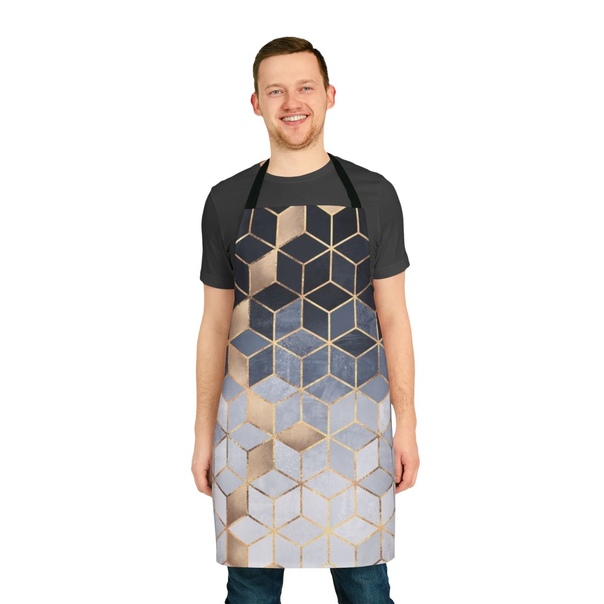 Soft blue gradient cubes pattern printed on a high-quality kitchen apron