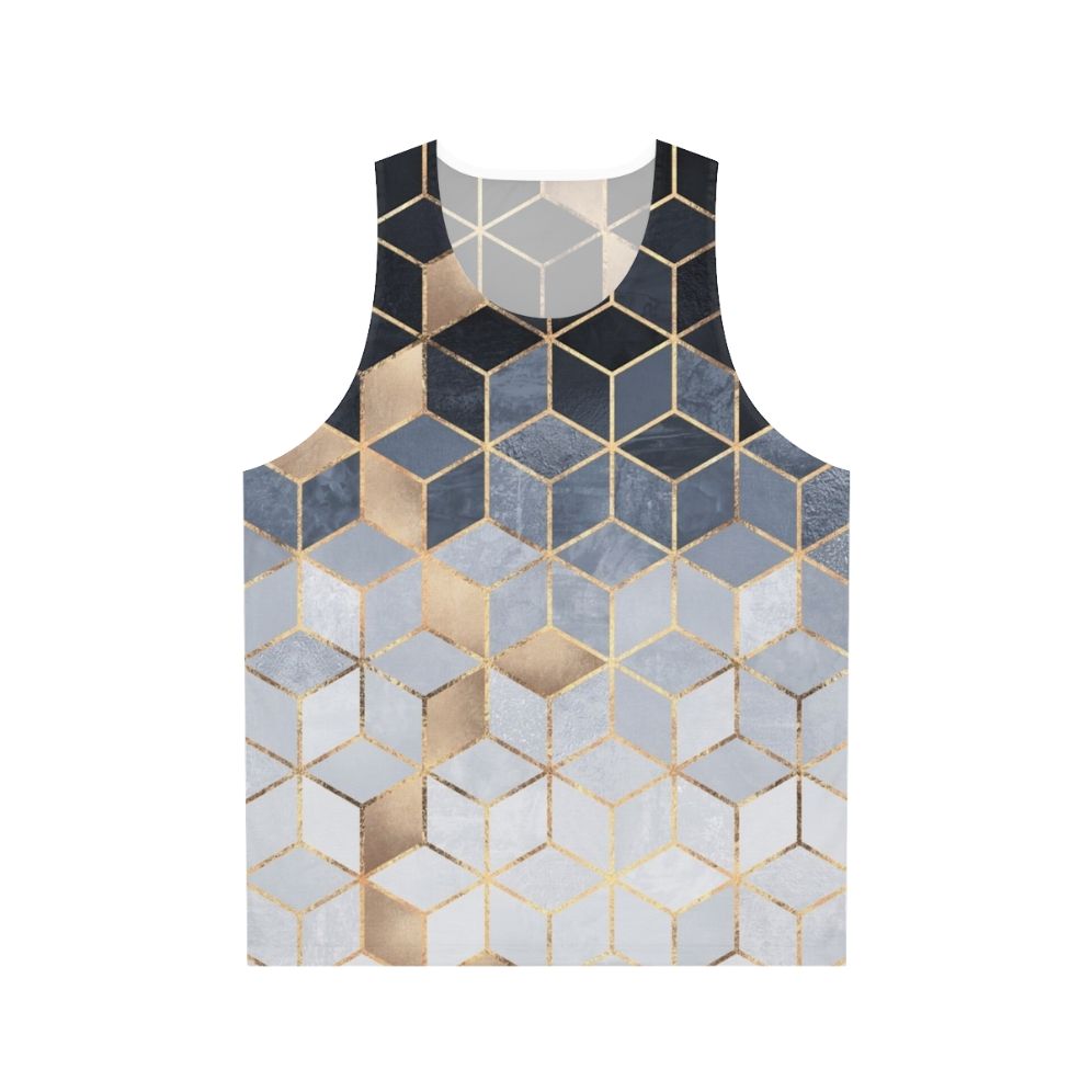 Soft blue gradient cubes unisex tank top with abstract geometric design