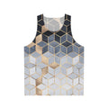 Soft blue gradient cubes unisex tank top with abstract geometric design