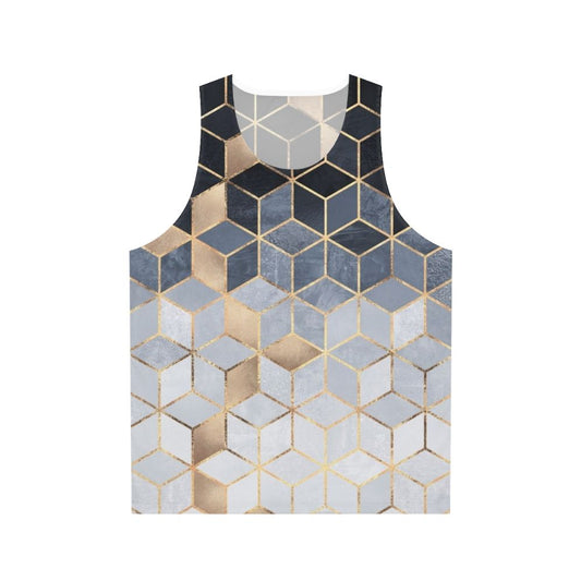 Soft blue gradient cubes unisex tank top with abstract geometric design