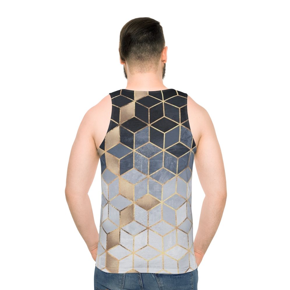 Soft blue gradient cubes unisex tank top with abstract geometric design