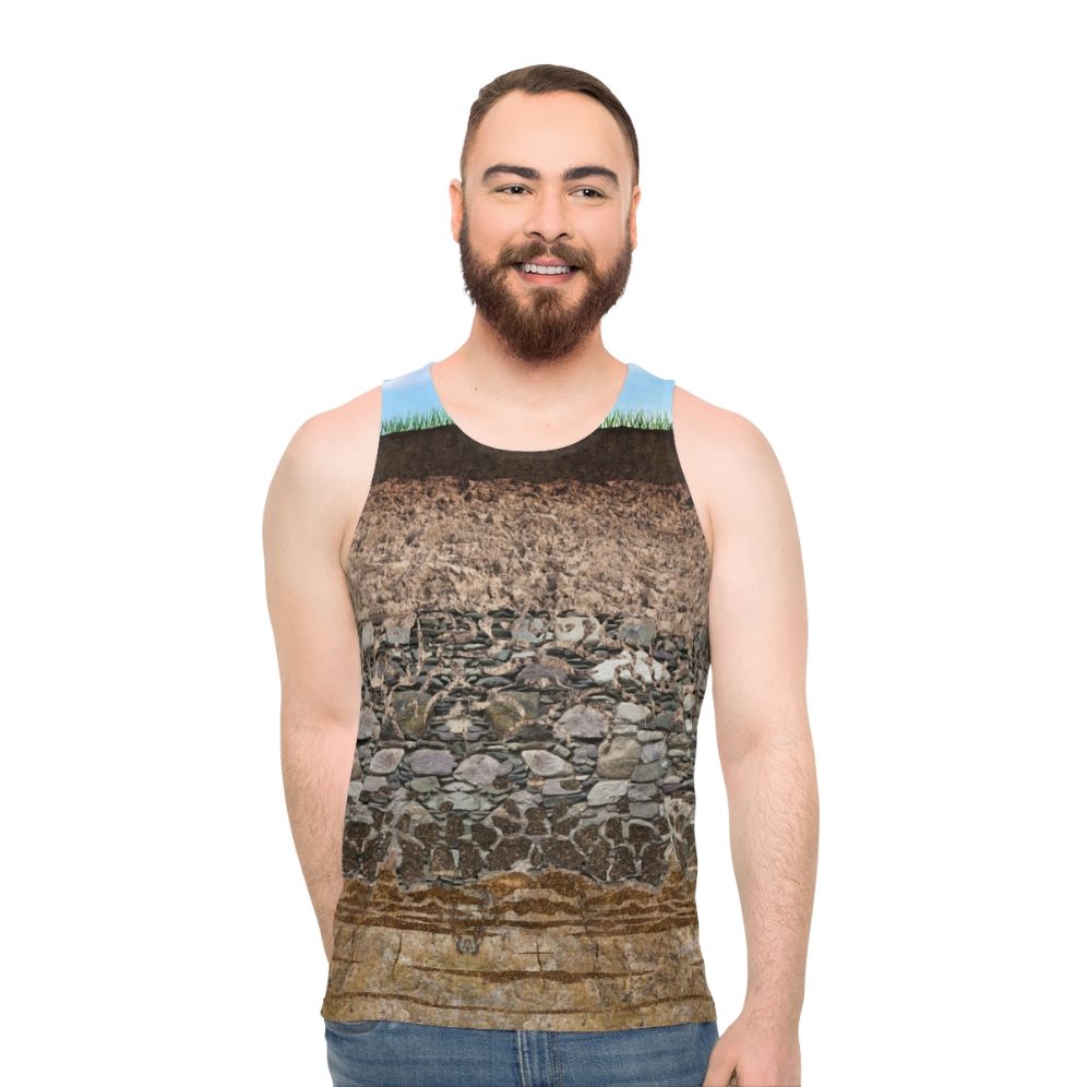 Soil profile unisex tank top with layers of soil horizon