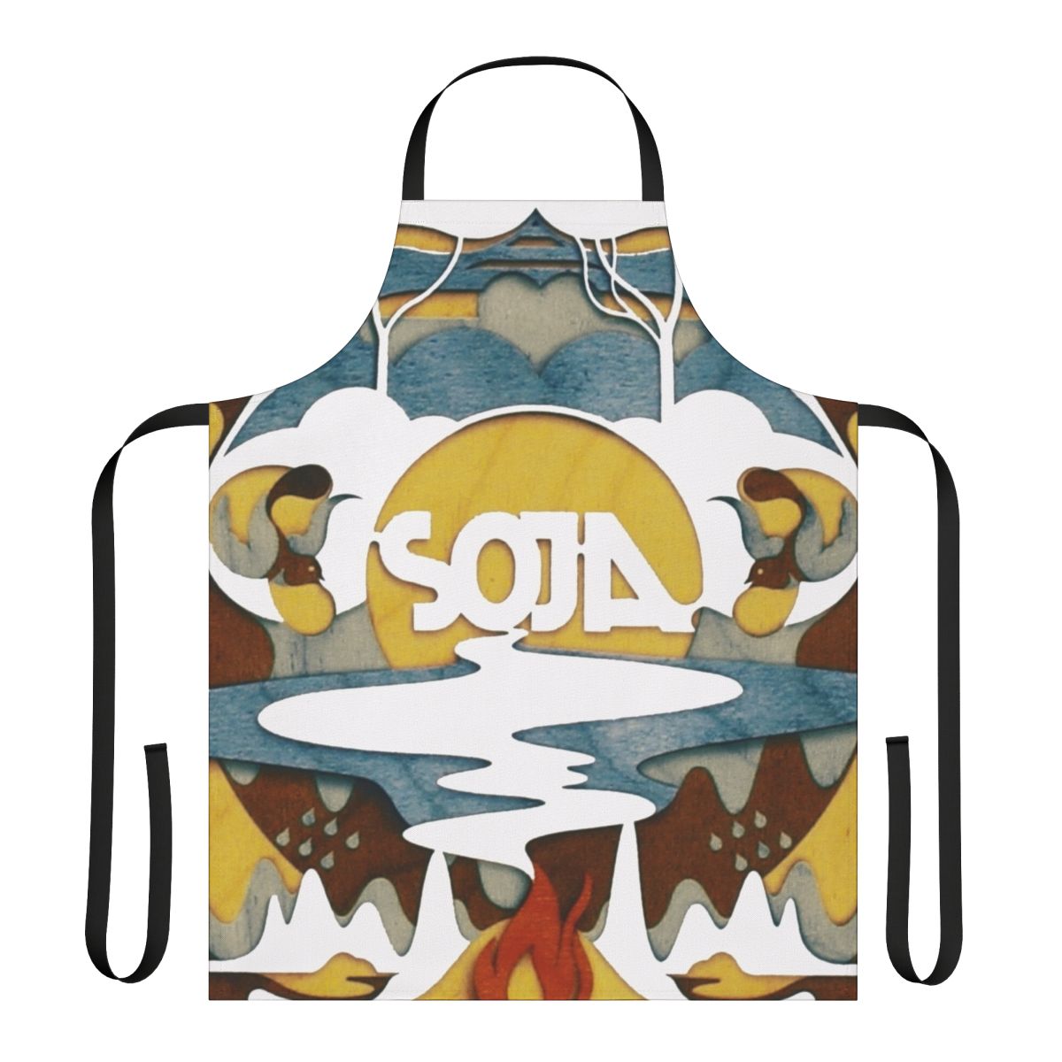 Soja-inspired Hawaiian music band kitchen apron with colorful design