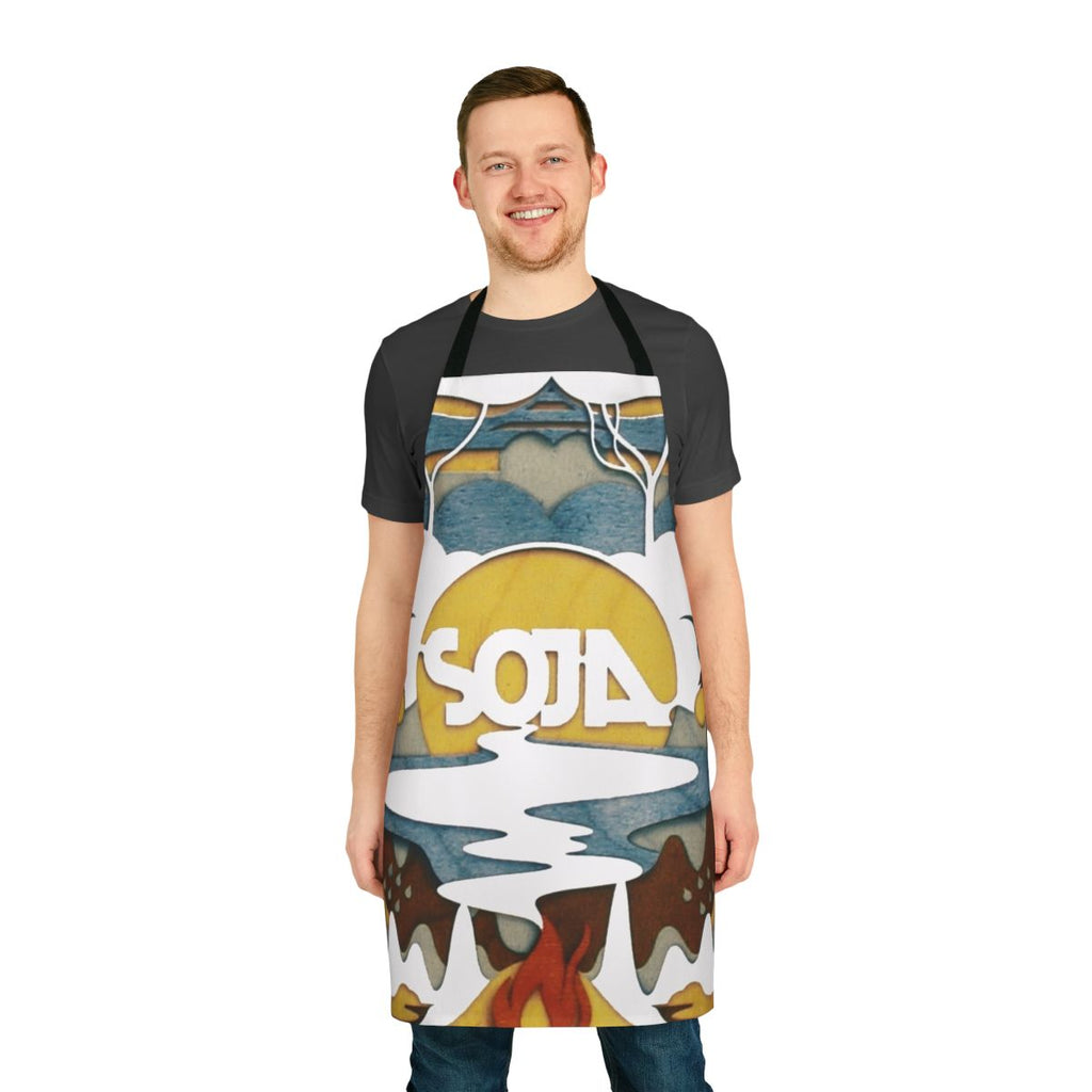 Soja-inspired Hawaiian music band kitchen apron with colorful design