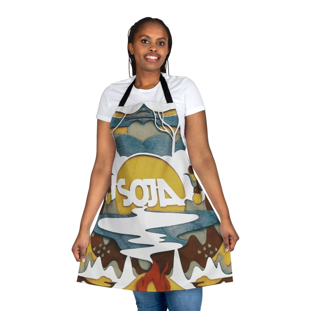 Soja-inspired Hawaiian music band kitchen apron with colorful design