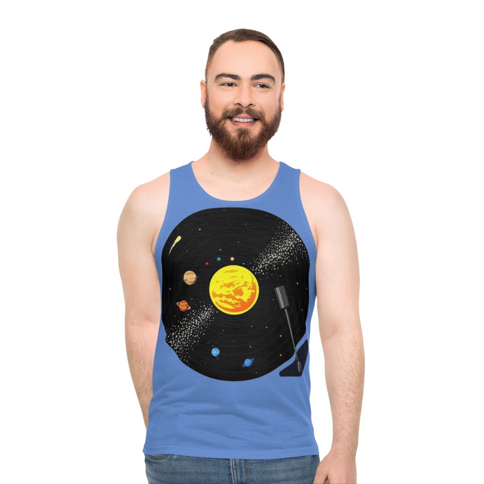 Solar system vinyl record unisex tank top