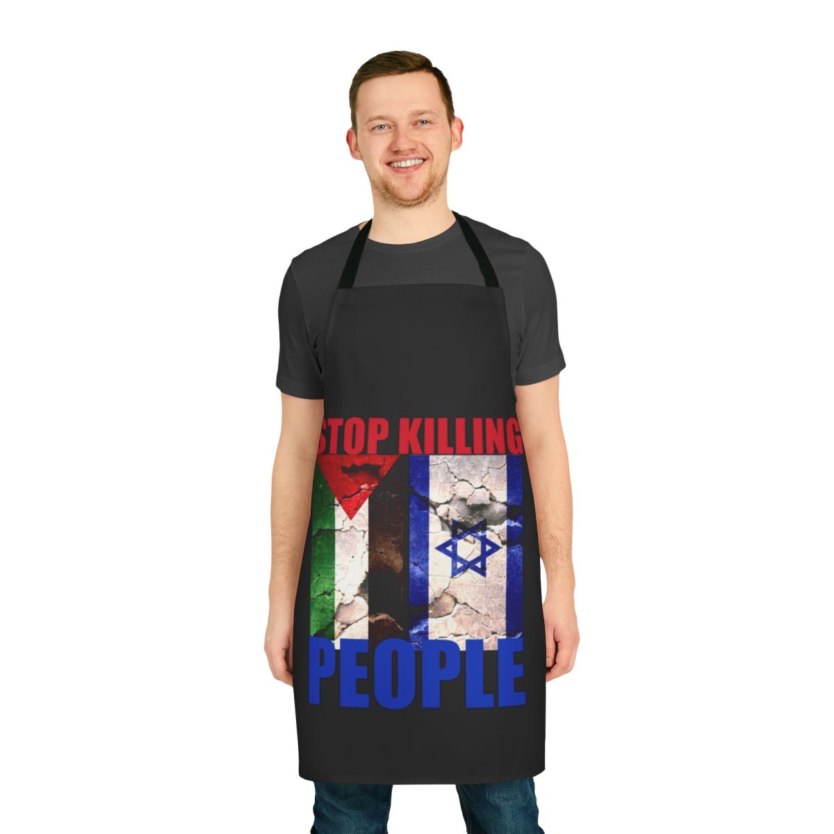 Solidarity Apron with message "Stop Killing People"