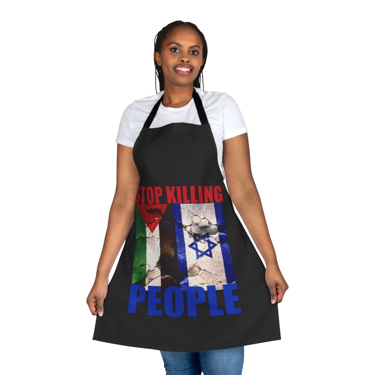 Solidarity Apron with message "Stop Killing People"