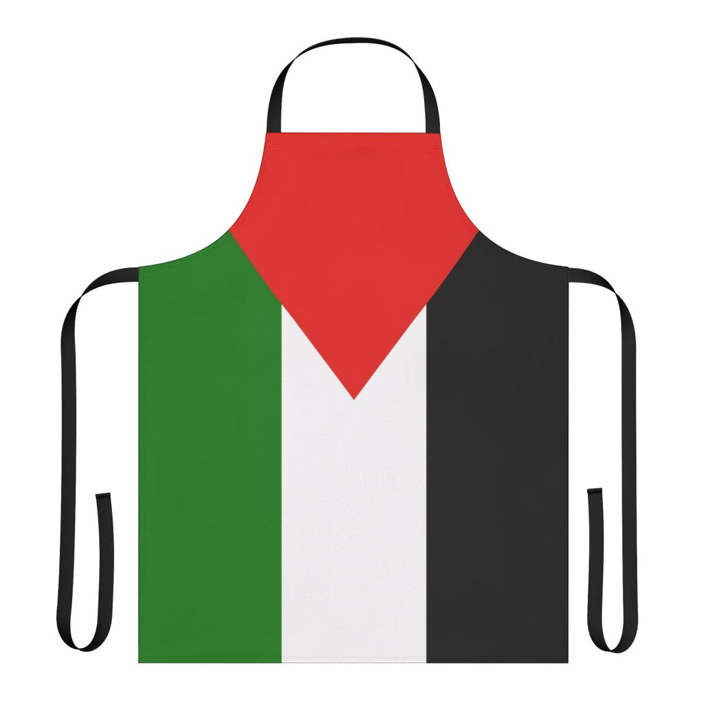 Apron featuring the colors and design of the Palestinian flag to show support for the Palestinian people.